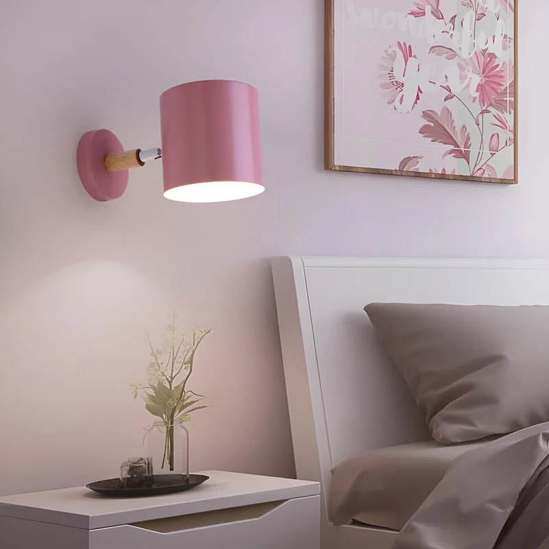 Wandlamp Metaal Hout Roze Verstelbaar 13x14 cm E27 Binnenverlichting Slaapkamer Kinderkamer Bedlamp Scandinavisch | Sansoti