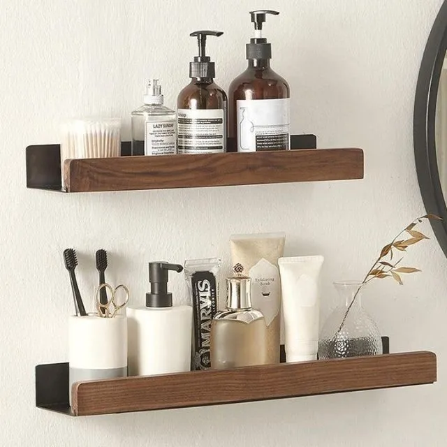Wandrek Hout Badkamer Boorvrij Zelfklevend Houten Wandplank Keuken Badkamer Opbergplank Muurrek Organizer | Sansoti