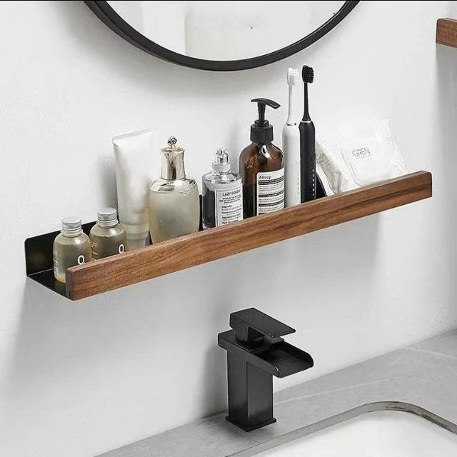 Wandrek Hout Badkamer Boorvrij Zelfklevend Houten Wandplank Keuken Badkamer Opbergplank Muurrek Organizer | Sansoti