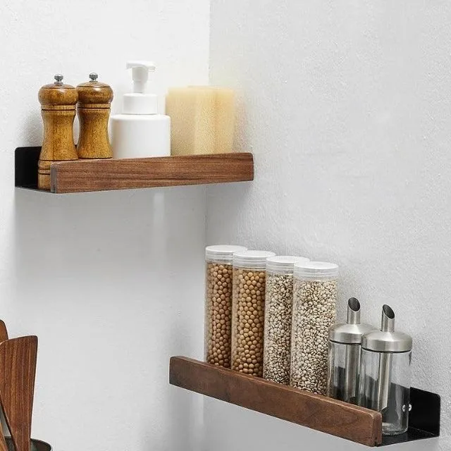 Wandrek Hout Badkamer Boorvrij Zelfklevend Houten Wandplank Keuken Badkamer Opbergplank Muurrek Organizer | Sansoti
