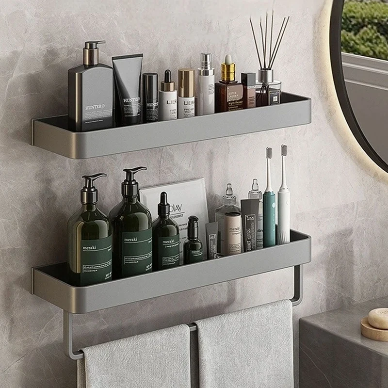 Wandrek Badkamer Metaal 30cm Grijs Wandplank Douche Shampoo Rek Opbergplank Muurrek Badkamer Accessoires Organizer | Sansoti