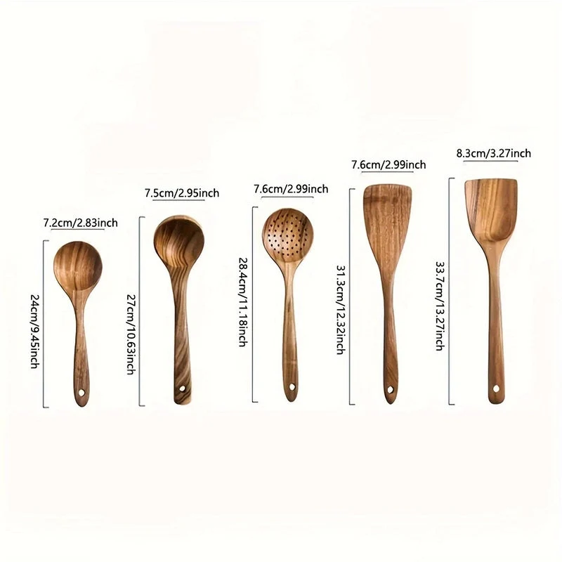 Keukengerei Set Hout 5 Delig Keuken Kookgerei Lepels Spatel Pollepel Natuurlijke Houten Set Duurzaam Koken Keukenset | Sansoti