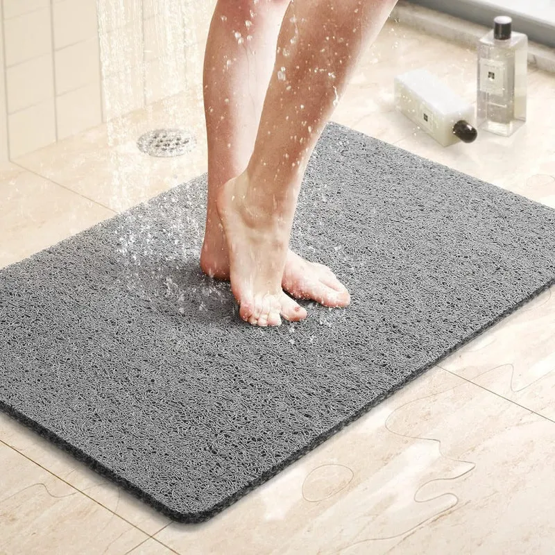 Douchemat Antislip PVC Grijs Badkamer Sneldrogend Waterdoorlatend Loofah Textuur Douchemat Schimmelbestendig Op Maat Knipbaar | Sansoti