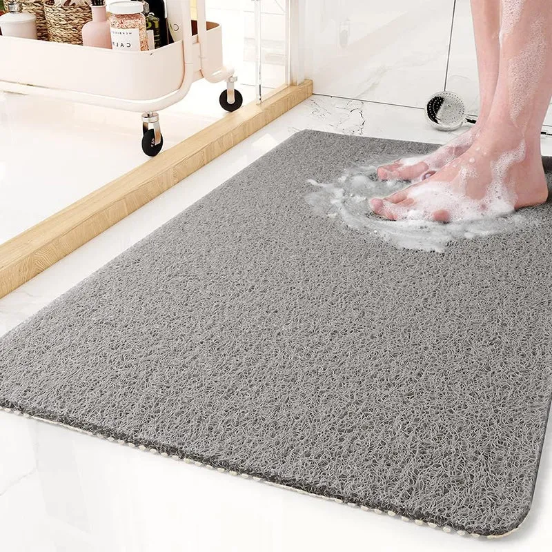 Douchemat Antislip PVC Grijs Badkamer Sneldrogend Waterdoorlatend Loofah Textuur Douchemat Schimmelbestendig Op Maat Knipbaar | Sansoti