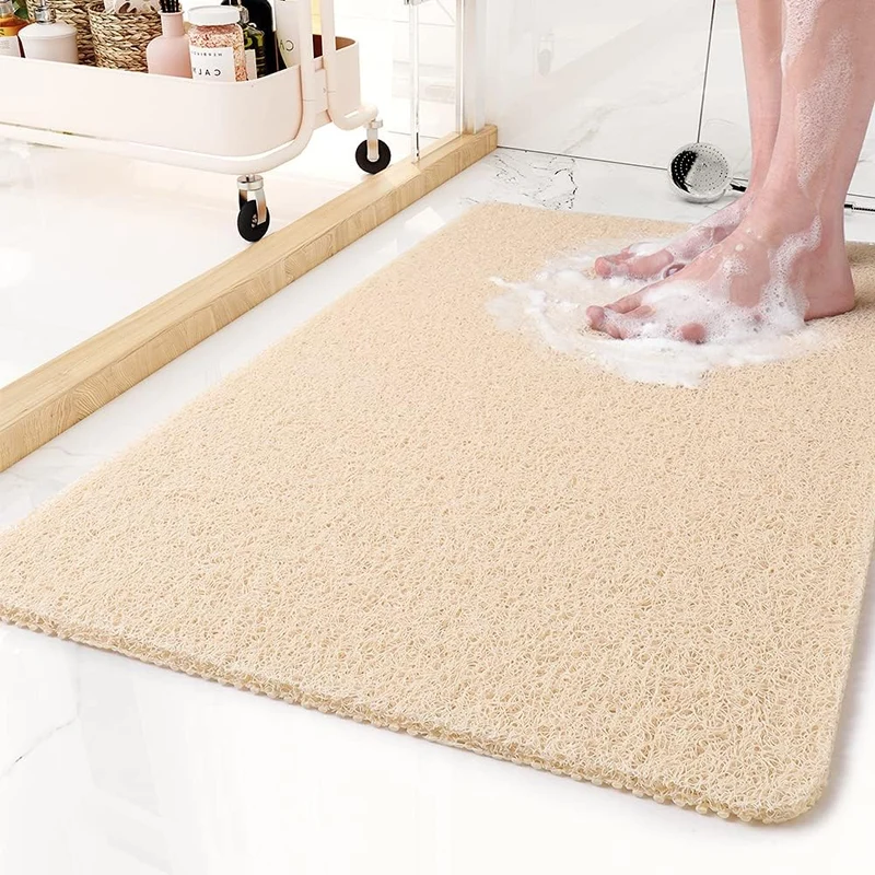 Douchemat Antislip PVC Grijs Badkamer Sneldrogend Waterdoorlatend Loofah Textuur Douchemat Schimmelbestendig Op Maat Knipbaar | Sansoti