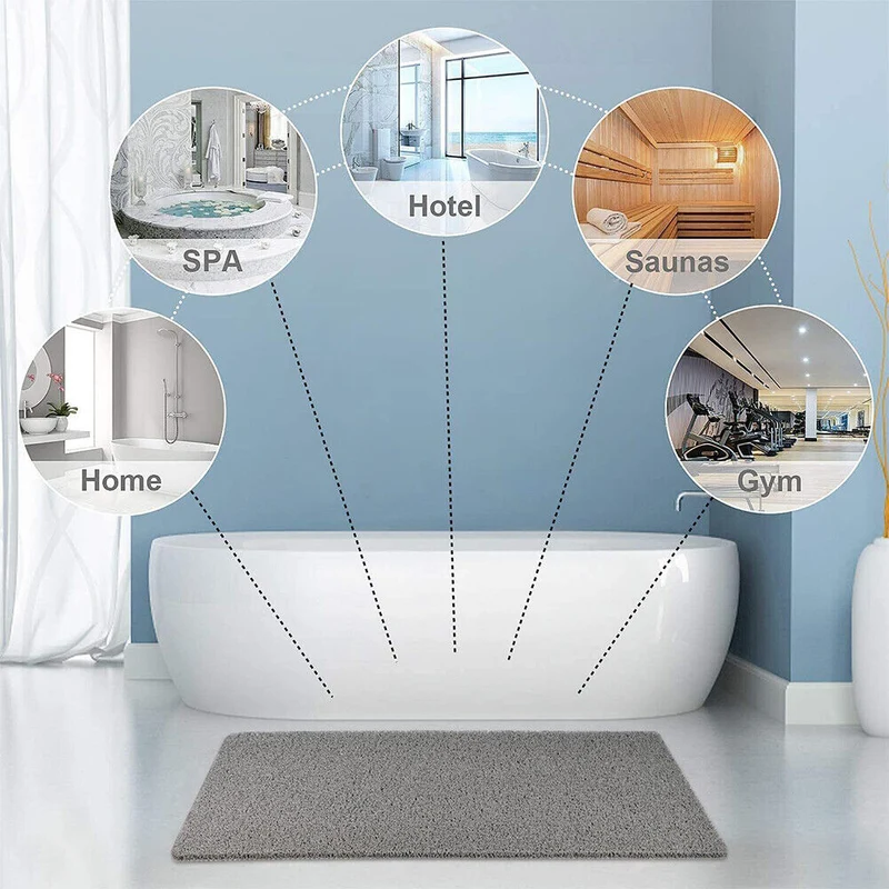 Douchemat Antislip PVC Grijs Badkamer Sneldrogend Waterdoorlatend Loofah Textuur Douchemat Schimmelbestendig Op Maat Knipbaar | Sansoti