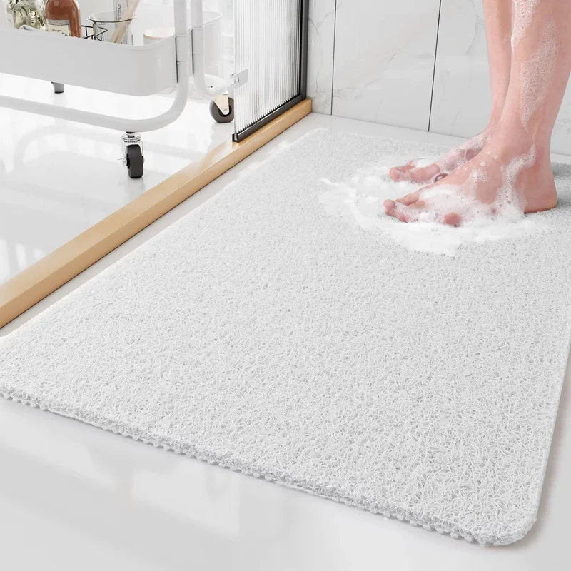 Douchemat Antislip PVC Grijs Badkamer Sneldrogend Waterdoorlatend Loofah Textuur Douchemat Schimmelbestendig Op Maat Knipbaar | Sansoti