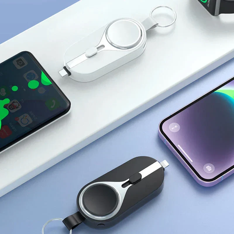 Draadloze oplaadclip powerbank karabijnhaak compact zwart telefoon smartwatch oplader sleutelhanger draagbare lader | Sansoti