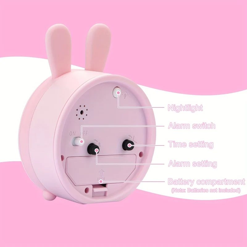 Kinder Wekker Konijn Stil Kunststof Roze Nachtlamp 8,7cm Kinderkamer Bureau Wekker Geluidloos Schattig Design | Sansoti