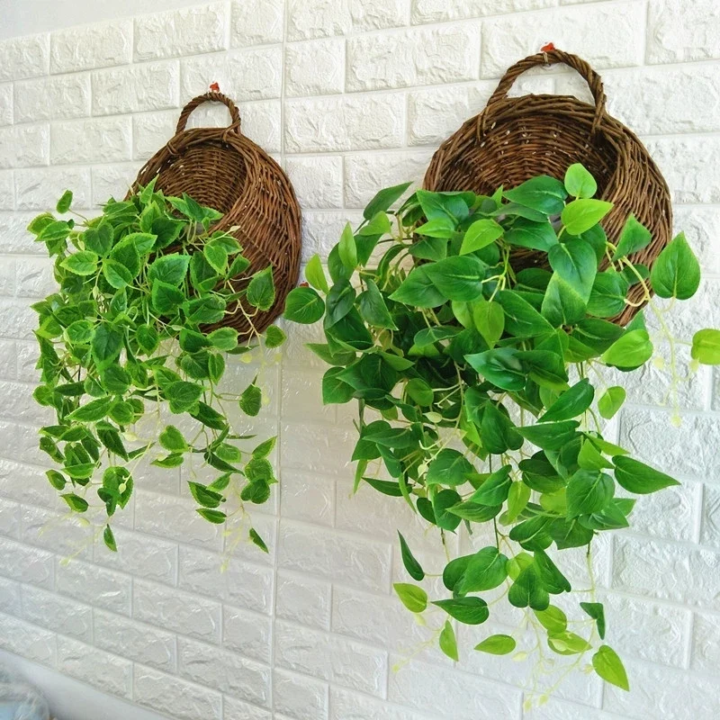 Hangmand Riet Naturel Wanddecoratie Tuin Balkon Woonkamer Handgemaakt Bloempot Mand Rotan Plantenmand Binnen Buiten | Sansoti