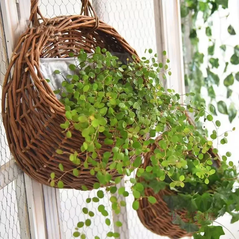 Hangmand Riet Naturel Wanddecoratie Tuin Balkon Woonkamer Handgemaakt Bloempot Mand Rotan Plantenmand Binnen Buiten | Sansoti