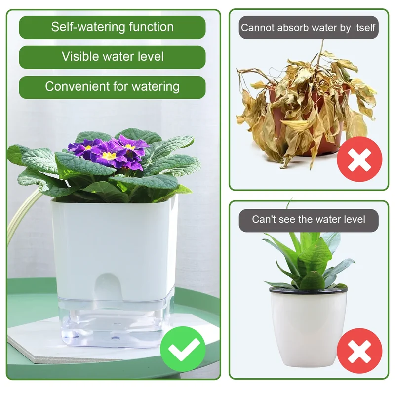 Zelfwaterende Bloempot Magnetisch Wit Kunststof Dubbeldeks Vensterbank Woonkamer Kantoor Plantenpot Hydrocultuur Binnen | Sansoti
