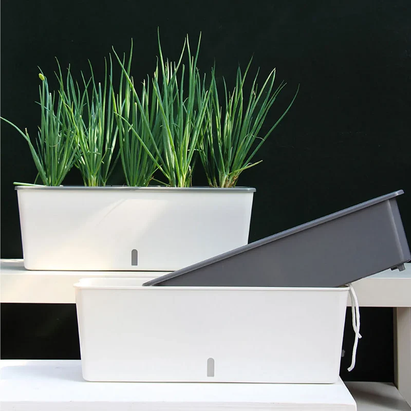 Zelfwaterende Plantenbak 43,5cm Waterniveau-indicator Kunststof Buiten Balkon Vensterbank Bloembak Kruidenbak Tuin | Sansoti