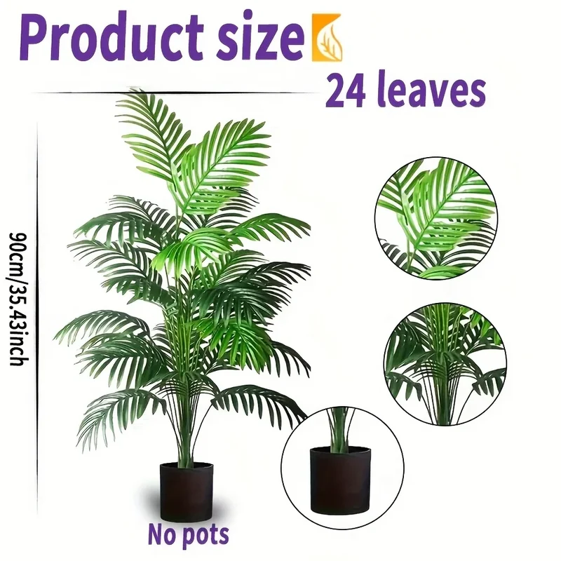Kunstplant Areca Palm 90cm 24 Bladeren Buiten Binnen Woonkamer Slaapkamer Nep Palm Decoratieve Kunstboom Set van 2 | Sansoti