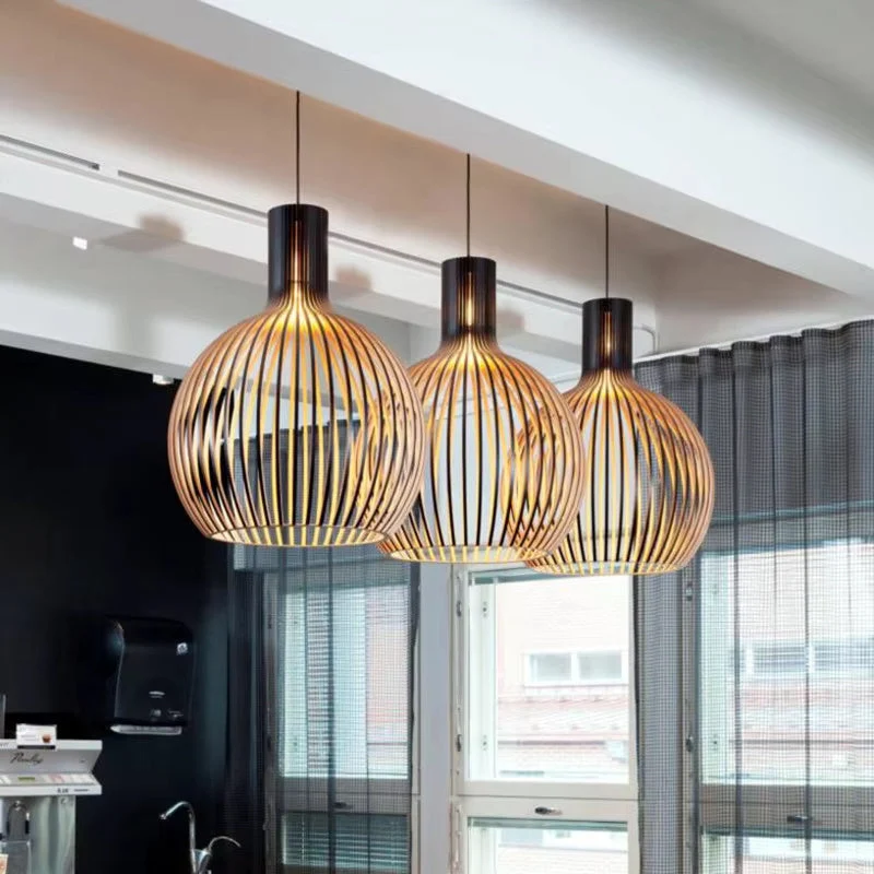 Hanglamp Hout Open Design E27 Natuurlijk Woonkamer Eettafel Houten Lamp Organisch Lichtspel Scandinavisch Interieur | Sansoti