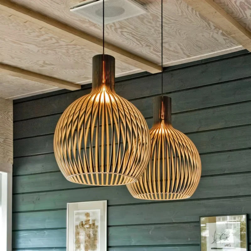 Hanglamp Hout Open Design E27 Natuurlijk Woonkamer Eettafel Houten Lamp Organisch Lichtspel Scandinavisch Interieur | Sansoti