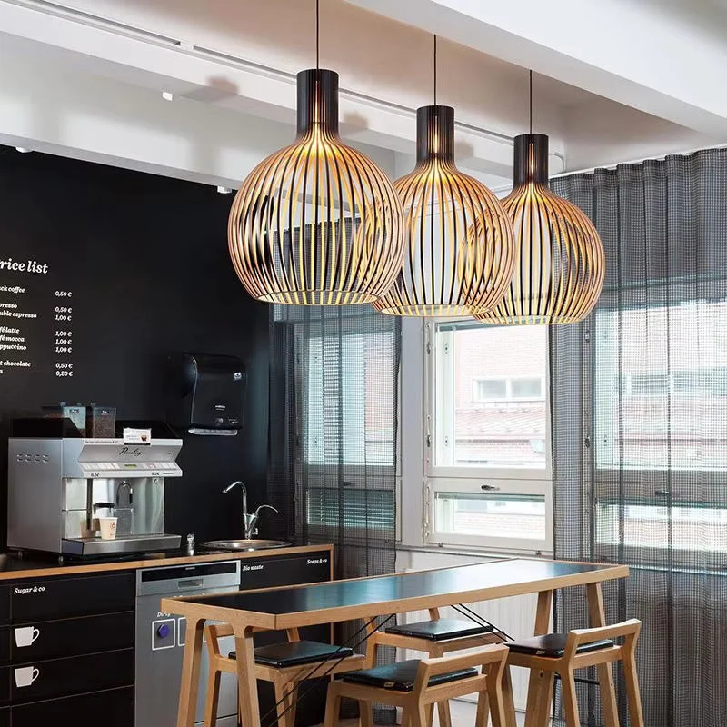 Hanglamp Hout Open Design E27 Natuurlijk Woonkamer Eettafel Houten Lamp Organisch Lichtspel Scandinavisch Interieur | Sansoti