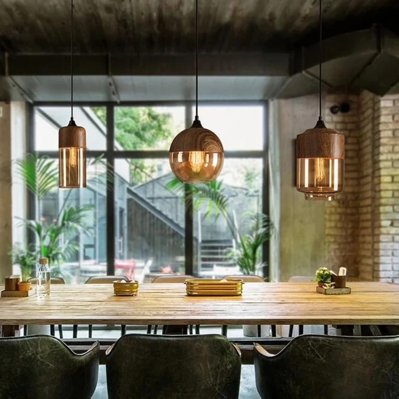 Hanglamp Glas Metaal Houtlook E27 Verstelbaar Woonkamer Eetkamer Slaapkamer Scandinavische Design Lamp Binnenverlichting | Sansoti