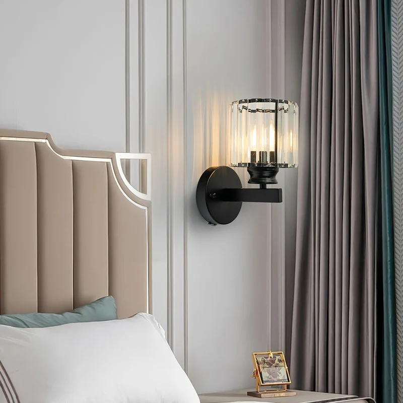 Wandlamp Glas Metaal Zwart 24cm Wandverlichting Woonkamer Slaapkamer Moderne Wandlamp Transparante Kap Accentverlichting | Sansoti