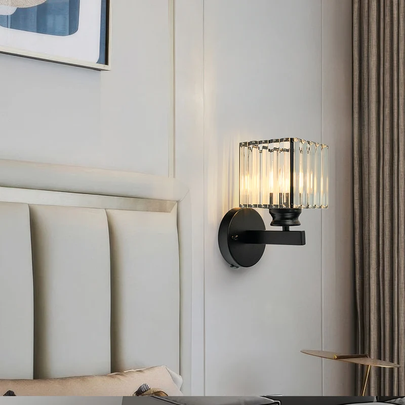Wandlamp Glas Metaal Zwart 24cm Wandverlichting Woonkamer Slaapkamer Moderne Wandlamp Transparante Kap Accentverlichting | Sansoti