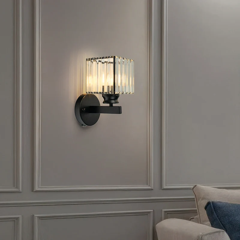 Wandlamp Glas Metaal Zwart 24cm Wandverlichting Woonkamer Slaapkamer Moderne Wandlamp Transparante Kap Accentverlichting | Sansoti
