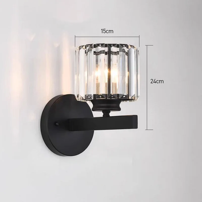 Wandlamp Glas Metaal Zwart 24cm Wandverlichting Woonkamer Slaapkamer Moderne Wandlamp Transparante Kap Accentverlichting | Sansoti