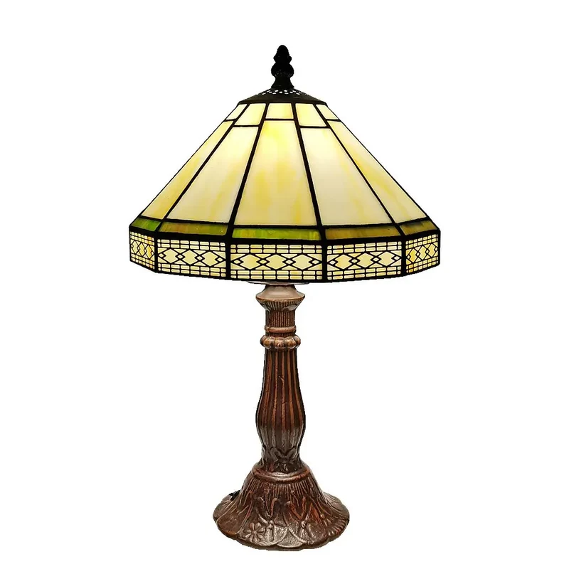 Tiffany Tafellamp Gebrandschilderd Glas 22cm Groen Geometrisch Woonkamer Bureau Slaapkamer Vintage Nachtlamp Nachtkastlamp Sfeerlamp E27 | Sansoti