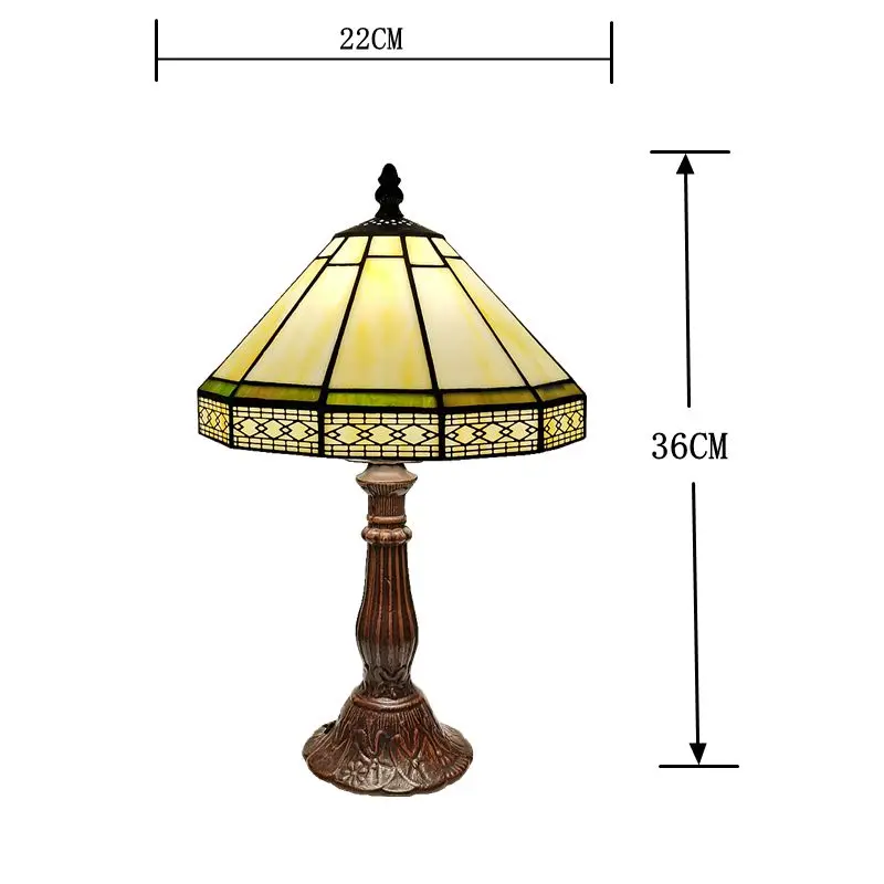 Tiffany Tafellamp Gebrandschilderd Glas 22cm Groen Geometrisch Woonkamer Bureau Slaapkamer Vintage Nachtlamp Nachtkastlamp Sfeerlamp E27 | Sansoti