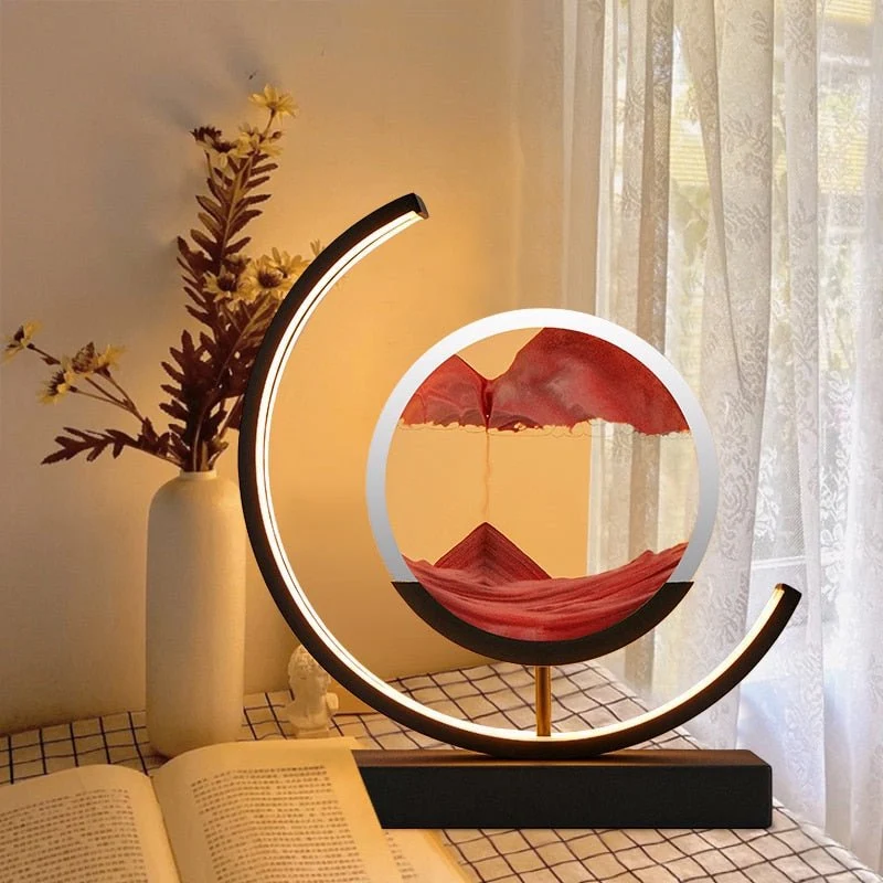 LED tafellamp acryl draaibaar zandlandschap zwart woonkamer slaapkamer sfeerlamp nachtlamp decoratieve lamp | Sansoti