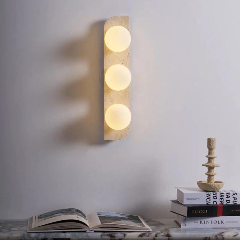 Wandlamp Travertin G9 Glas Hout Beige Woonkamer Hal Badkamer Minimalistische Wandverlichting Sfeerverlichting Natuurlijk Design | Sansoti