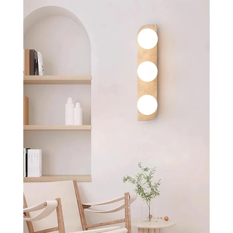 Wandlamp Travertin G9 Glas Hout Beige Woonkamer Hal Badkamer Minimalistische Wandverlichting Sfeerverlichting Natuurlijk Design | Sansoti