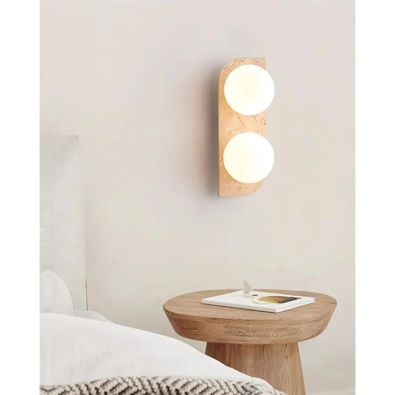 Wandlamp Travertin G9 Glas Hout Beige Woonkamer Hal Badkamer Minimalistische Wandverlichting Sfeerverlichting Natuurlijk Design | Sansoti
