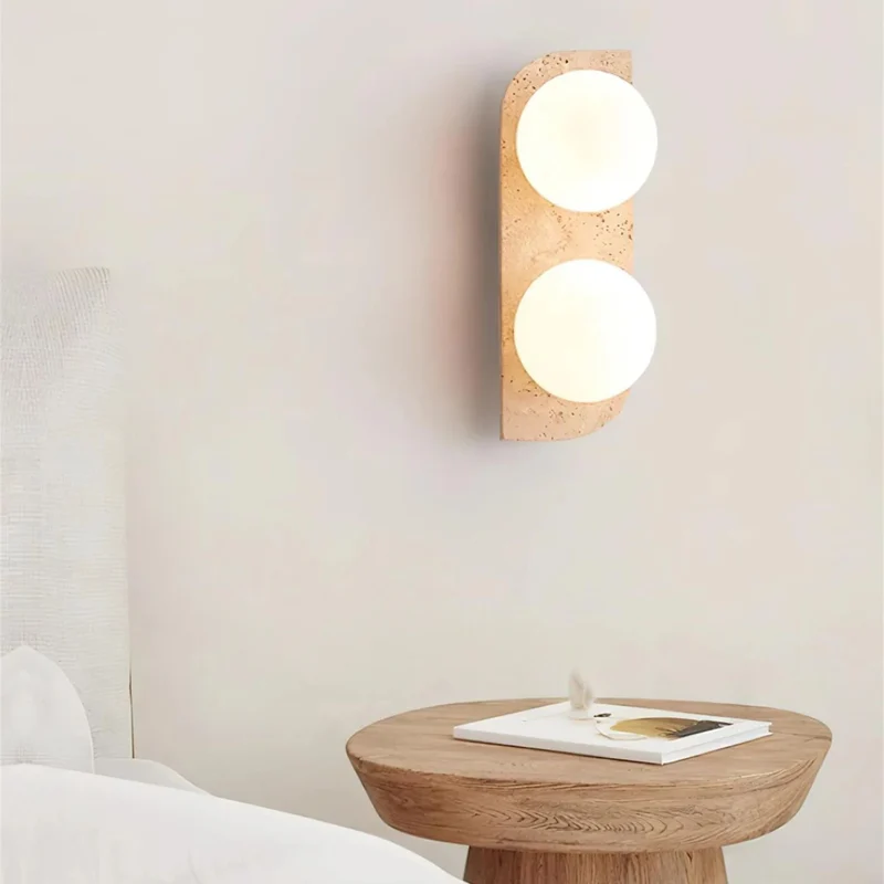 Wandlamp Travertin G9 Glas Hout Beige Woonkamer Hal Badkamer Minimalistische Wandverlichting Sfeerverlichting Natuurlijk Design | Sansoti
