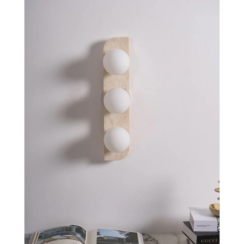 Wandlamp Travertin G9 Glas Hout Beige Woonkamer Hal Badkamer Minimalistische Wandverlichting Sfeerverlichting Natuurlijk Design | Sansoti