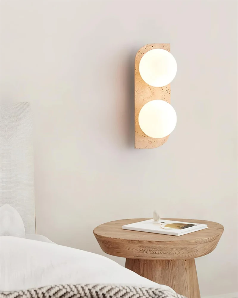 Wandlamp Travertin G9 Glas Hout Beige Woonkamer Hal Badkamer Minimalistische Wandverlichting Sfeerverlichting Natuurlijk Design | Sansoti