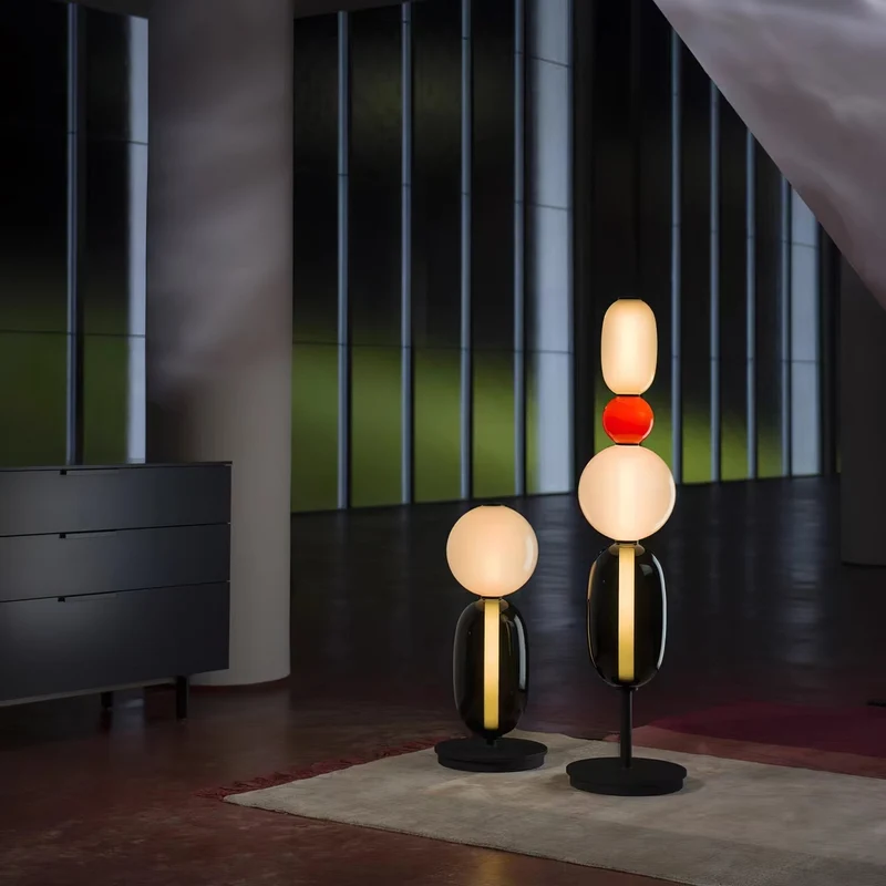 Vloerlamp Glas LED 130 of 160 cm Rood Wit Zwart Woonkamer Design Staande Lamp Lichtobject Interieur | Sansoti
