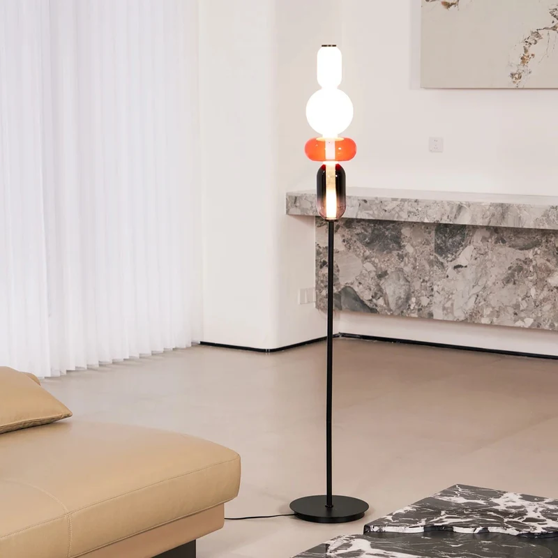 Vloerlamp Glas LED 130 of 160 cm Rood Wit Zwart Woonkamer Design Staande Lamp Lichtobject Interieur | Sansoti