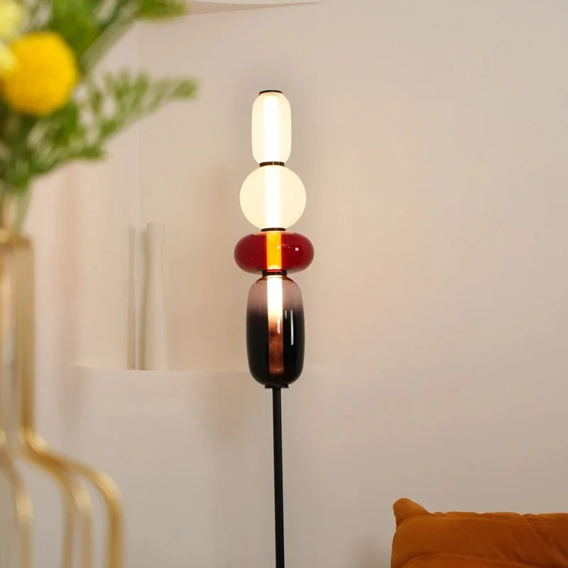 Vloerlamp Glas LED 130 of 160 cm Rood Wit Zwart Woonkamer Design Staande Lamp Lichtobject Interieur | Sansoti