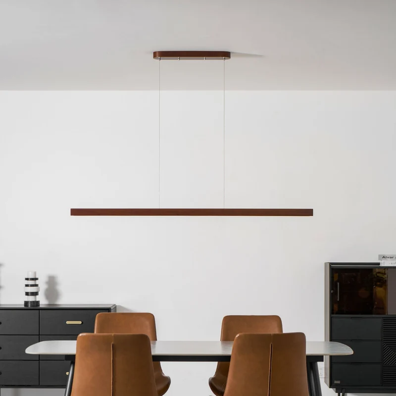 LED Hanglamp Hout Lineair Warm Licht Eettafel Kookeiland Minimalistisch Japandi Design Verstelbaar Snoer Balklamp | Sansoti