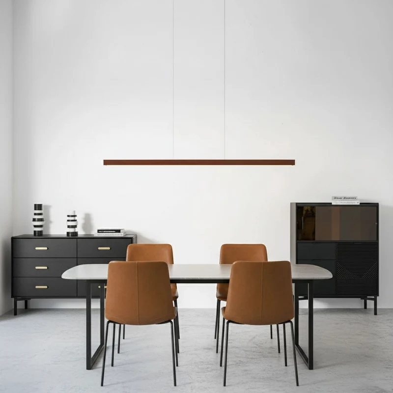 LED Hanglamp Hout Lineair Warm Licht Eettafel Kookeiland Minimalistisch Japandi Design Verstelbaar Snoer Balklamp | Sansoti