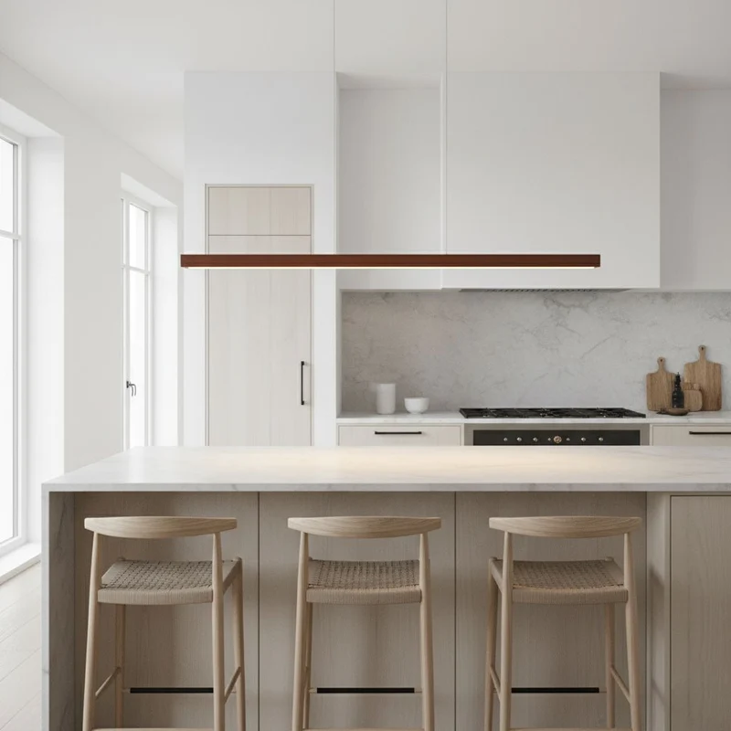 LED Hanglamp Hout Lineair Warm Licht Eettafel Kookeiland Minimalistisch Japandi Design Verstelbaar Snoer Balklamp | Sansoti