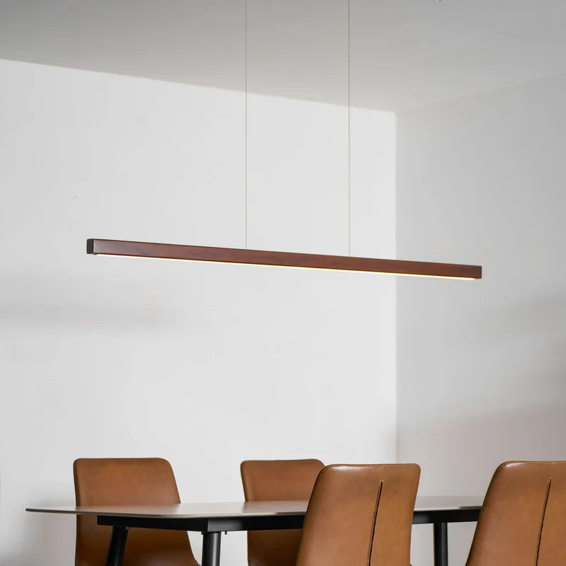 LED Hanglamp Hout Lineair Warm Licht Eettafel Kookeiland Minimalistisch Japandi Design Verstelbaar Snoer Balklamp | Sansoti