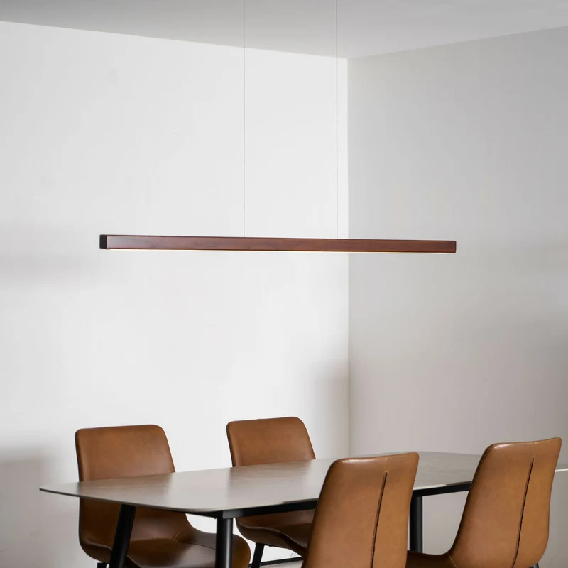 LED Hanglamp Hout Lineair Warm Licht Eettafel Kookeiland Minimalistisch Japandi Design Verstelbaar Snoer Balklamp | Sansoti