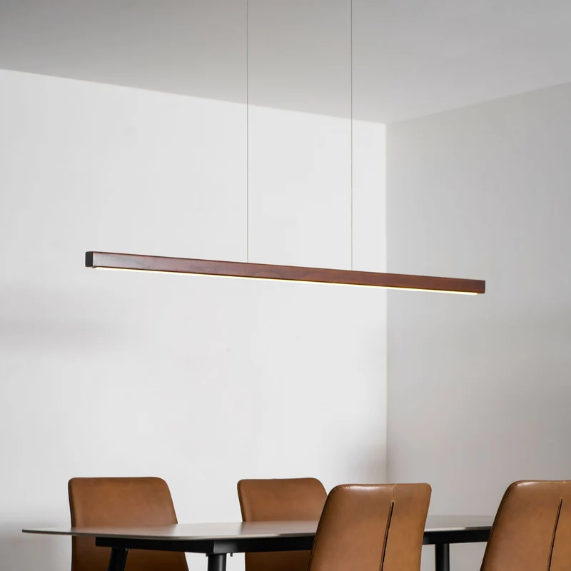LED Hanglamp Hout Lineair Warm Licht Eettafel Kookeiland Minimalistisch Japandi Design Verstelbaar Snoer Balklamp | Sansoti