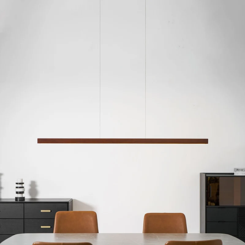 LED Hanglamp Hout Lineair Warm Licht Eettafel Kookeiland Minimalistisch Japandi Design Verstelbaar Snoer Balklamp | Sansoti