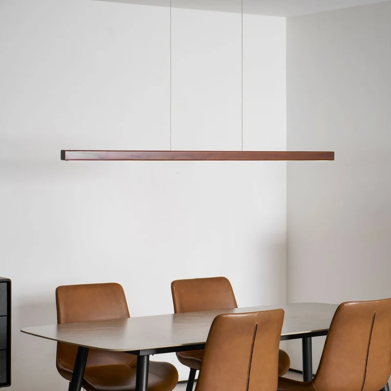 LED Hanglamp Hout Lineair Warm Licht Eettafel Kookeiland Minimalistisch Japandi Design Verstelbaar Snoer Balklamp | Sansoti
