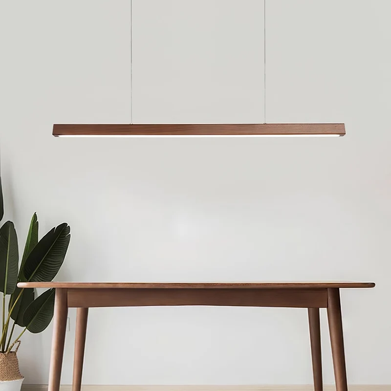 LED Hanglamp Hout Lineair Warm Licht Eettafel Kookeiland Minimalistisch Japandi Design Verstelbaar Snoer Balklamp | Sansoti