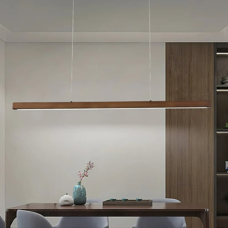 LED Hanglamp Hout Lineair Warm Licht Eettafel Kookeiland Minimalistisch Japandi Design Verstelbaar Snoer Balklamp | Sansoti
