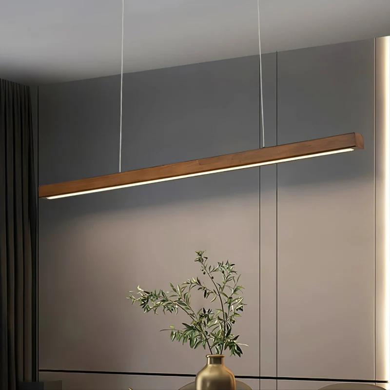 LED Hanglamp Hout Lineair Warm Licht Eettafel Kookeiland Minimalistisch Japandi Design Verstelbaar Snoer Balklamp | Sansoti
