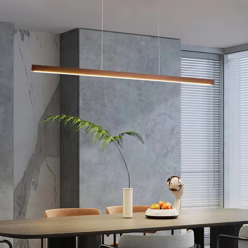 LED Hanglamp Hout Lineair Warm Licht Eettafel Kookeiland Minimalistisch Japandi Design Verstelbaar Snoer Balklamp | Sansoti